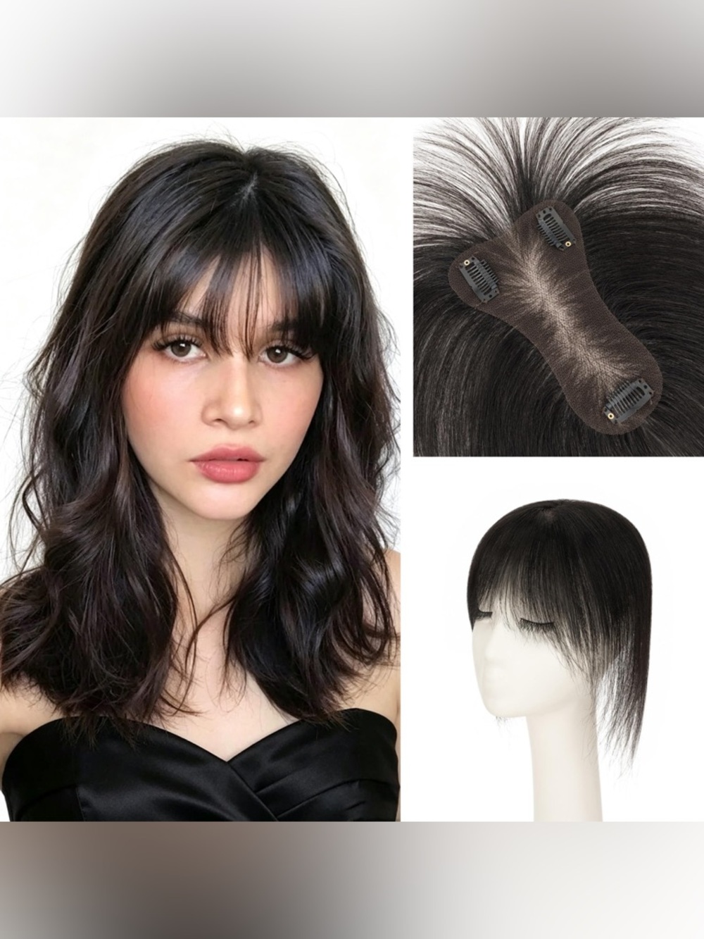 HUMAN HAIR Human Hair Topper w/ Air Bangs Lightweight Clip In